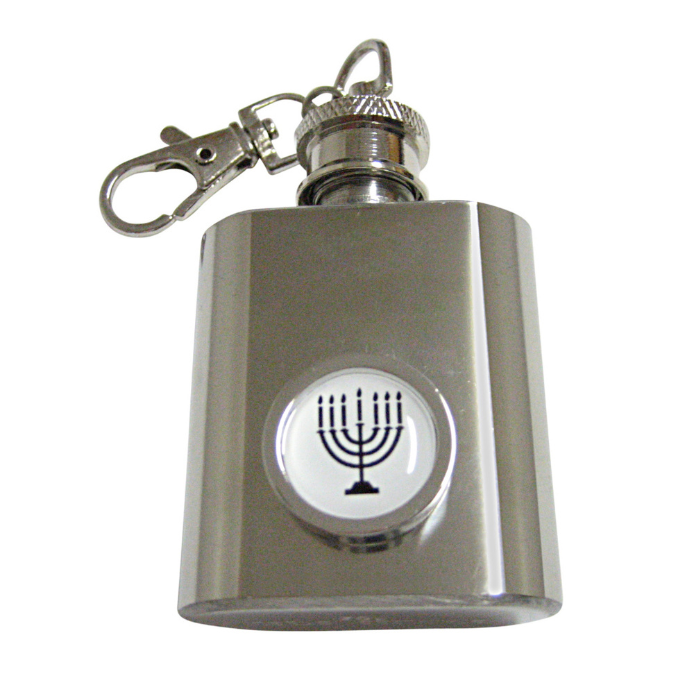 Bordered Round Menorah 1oz Keychain Flask - image 1